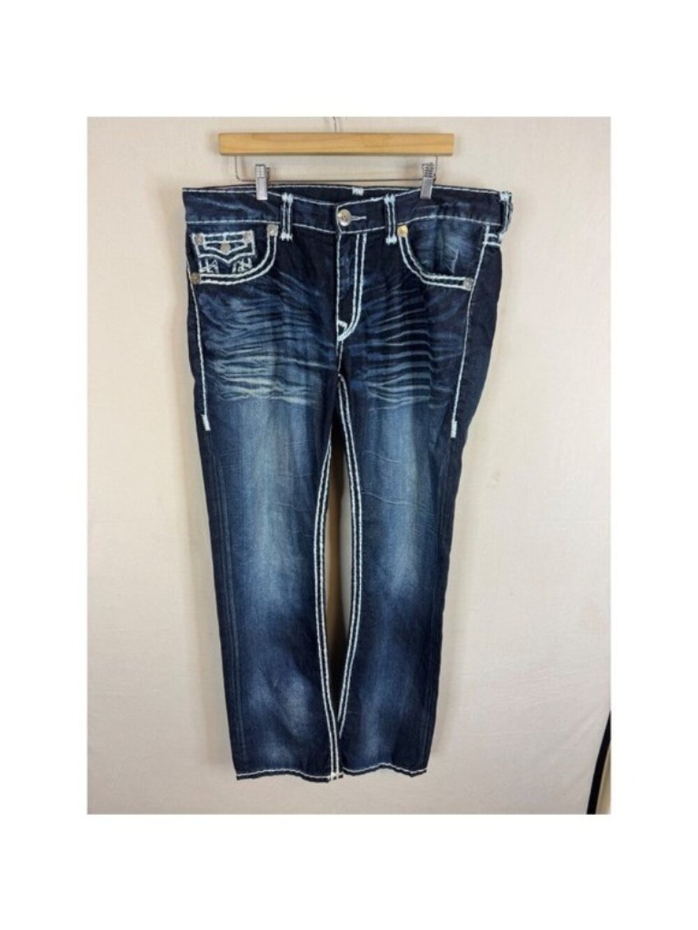 True Religion Straight Leg Super T Stitch Dark Wash Denim Jeans Mens 38X34